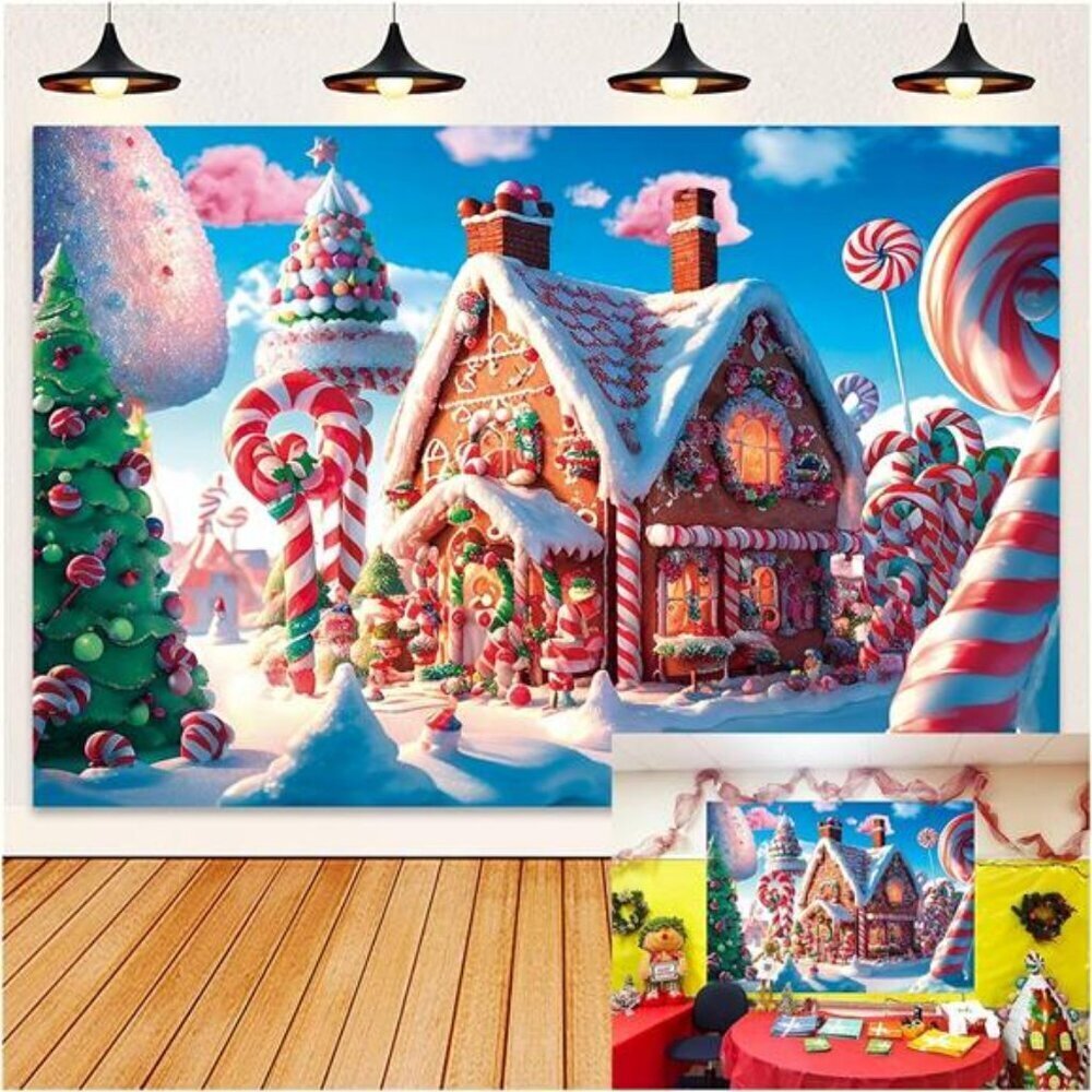 Festive Gingerbread House Backdrop 7x5ft Candy Theme
